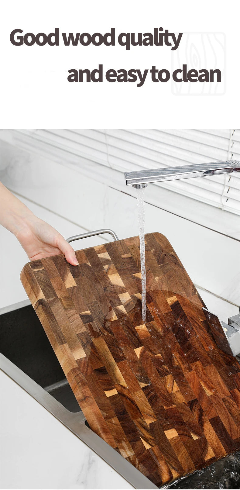 Thick End Grain Acacia Wood Cutting Board, Double Handle Heavy Duty Butcher Block, Mold Resistant Chopping Board for Kitchen