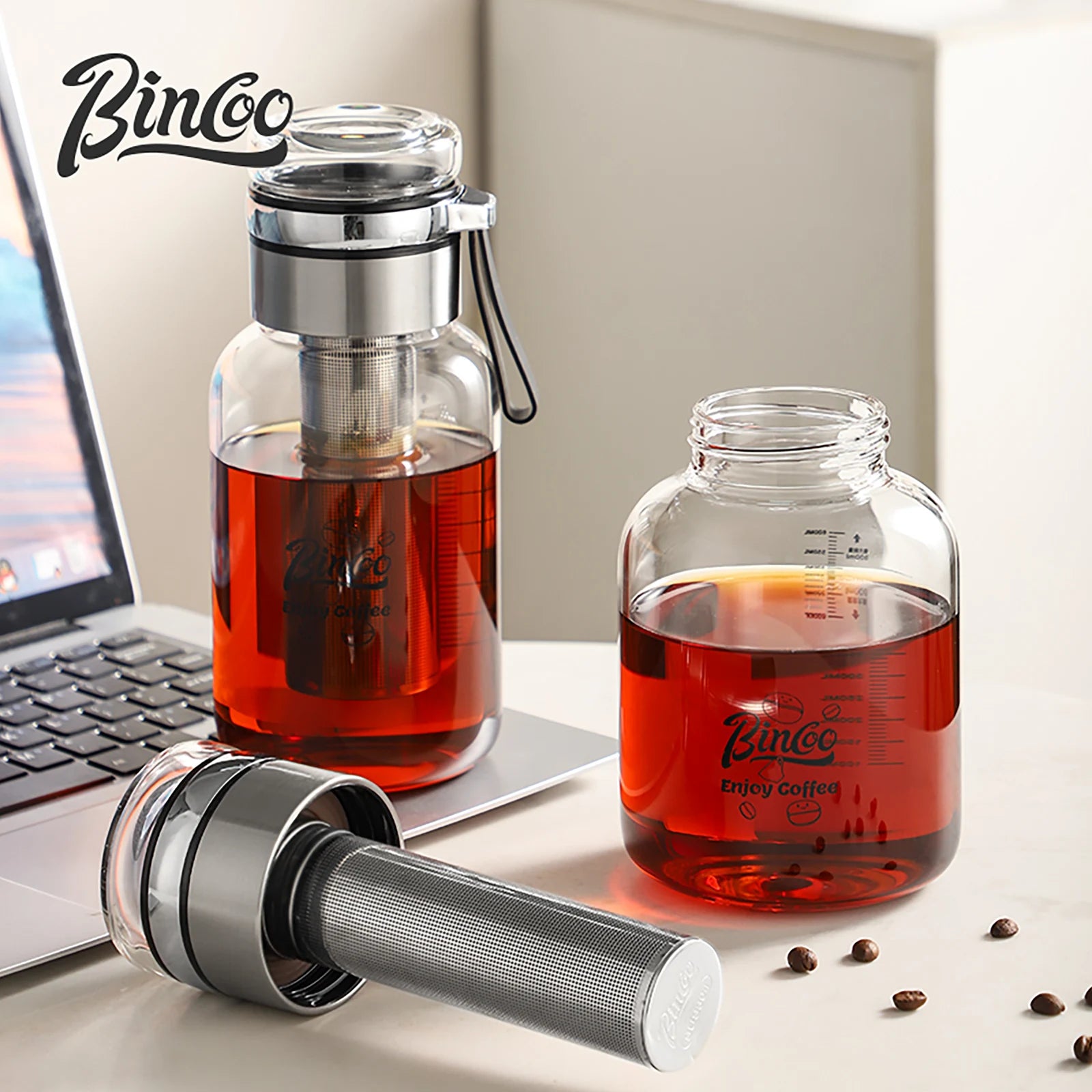 Bincoo Cold Brew Iced Coffee Maker Iced Coffee Maker Tea Infuser Airtight Cold Brew Pitcher Coffee Accessories Cold Brew System