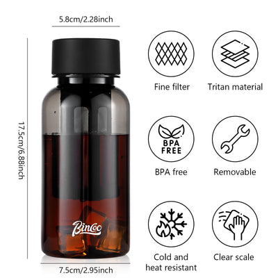 Bincoo 600ml Cold Brew Coffee Tea Maker with 300-Mesh Filter Leakproof Iced Drink Travel Tumbler BPA-Free Tritan Material