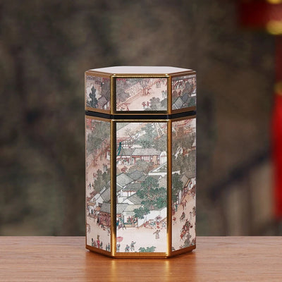 Creative Hexagonal Teapot Tin Can Chinese Tinplate Tea Storage Tank Sealed Portable Tea Box Empty Can Tea Set Accessories