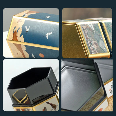 Creative Hexagonal Teapot Tin Can Chinese Tinplate Tea Storage Tank Sealed Portable Tea Box Empty Can Tea Set Accessories
