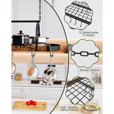 Pot Rack, Pot Hanger for Kitchen, Ceiling Mounted Pot Holder, Cookware Organizer with 12 SShaped Hooks, for Pot, Pan Storage, Sp