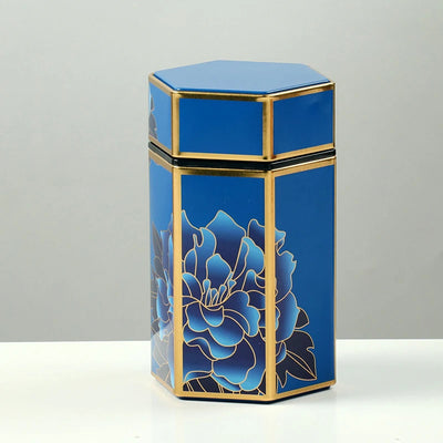 Creative Hexagonal Teapot Tin Can Chinese Tinplate Tea Storage Tank Sealed Portable Tea Box Empty Can Tea Set Accessories