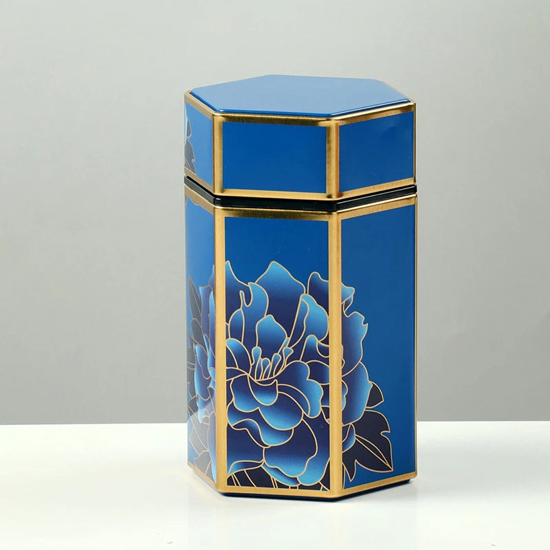 Creative Hexagonal Teapot Tin Can Chinese Tinplate Tea Storage Tank Sealed Portable Tea Box Empty Can Tea Set Accessories