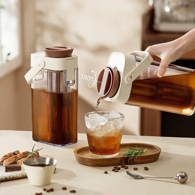 1L Cold Brew Coffee Pot Ice Coffee Maker Cold Brew Jar Leak Proof Container Cold Brewed Fruit Tea Pot for Outdoor Camping Travel