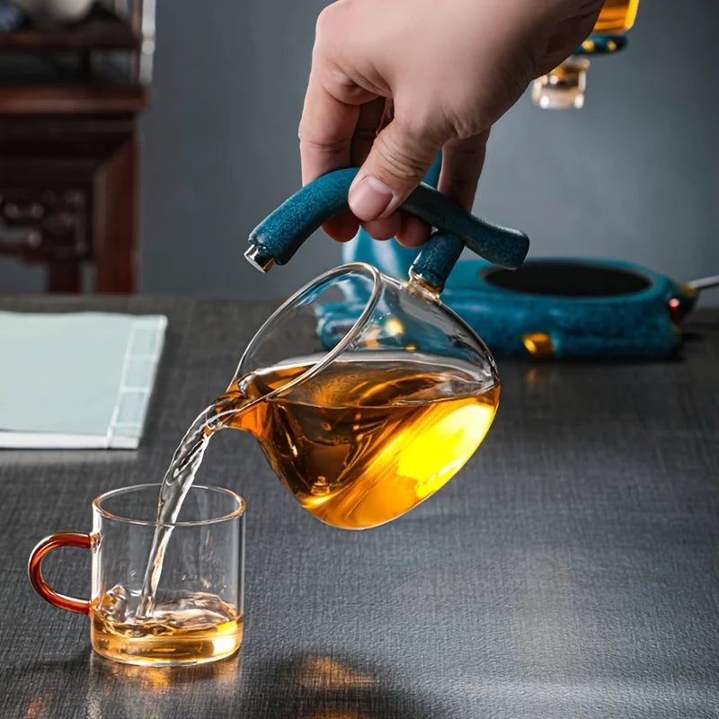 1 Set Glass Teapot Set, Lazy Kungfu Tea Pot Set, Deer Automatic Drip Rotating Tea Set With Infuser, Tea Accessories
