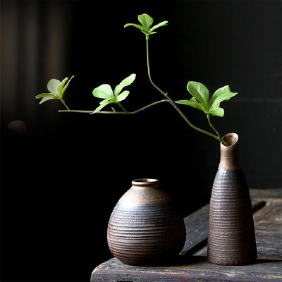 Retro rough pottery mini flower vase, ceramic tabletop small vase, indoor hydroponic ornament decoration