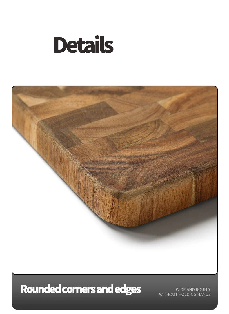 Thick End Grain Acacia Wood Cutting Board, Double Handle Heavy Duty Butcher Block, Mold Resistant Chopping Board for Kitchen