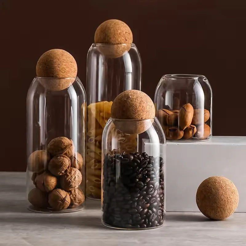 Sealed Jar Cork Stopper Glass Coffee Beans Dried Fruit Storage Box Kitchen Food Multigrain Storage Jar Creative Cork Tea Jar