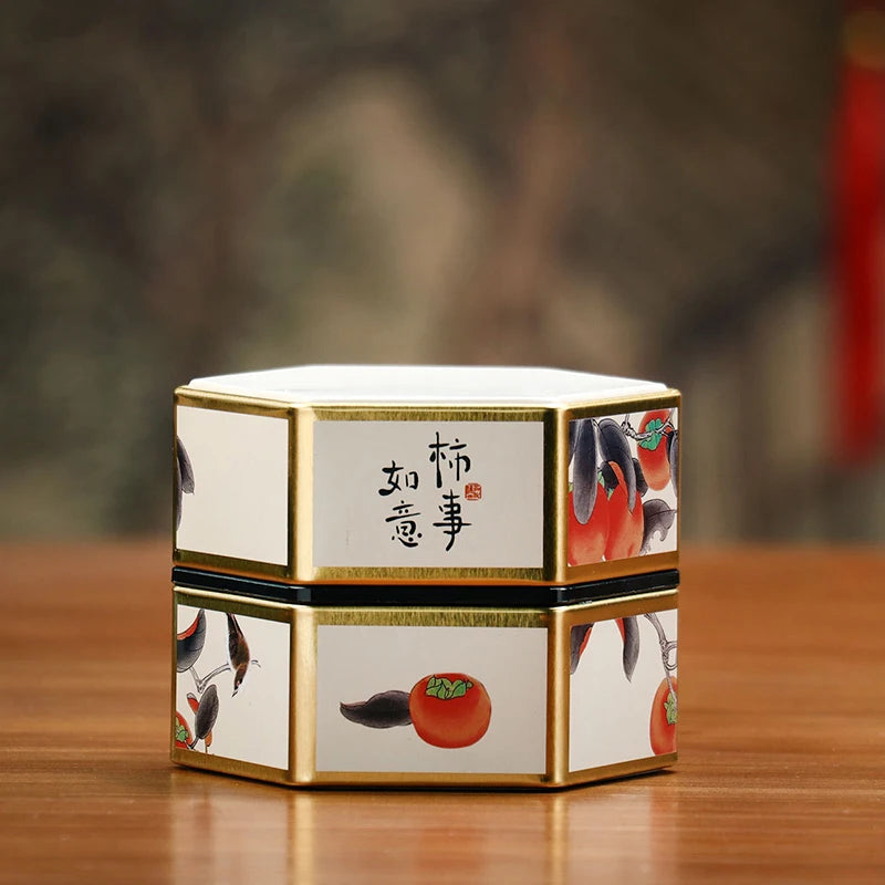 Creative Hexagonal Teapot Tin Can Chinese Tinplate Tea Storage Tank Sealed Portable Tea Box Empty Can Tea Set Accessories