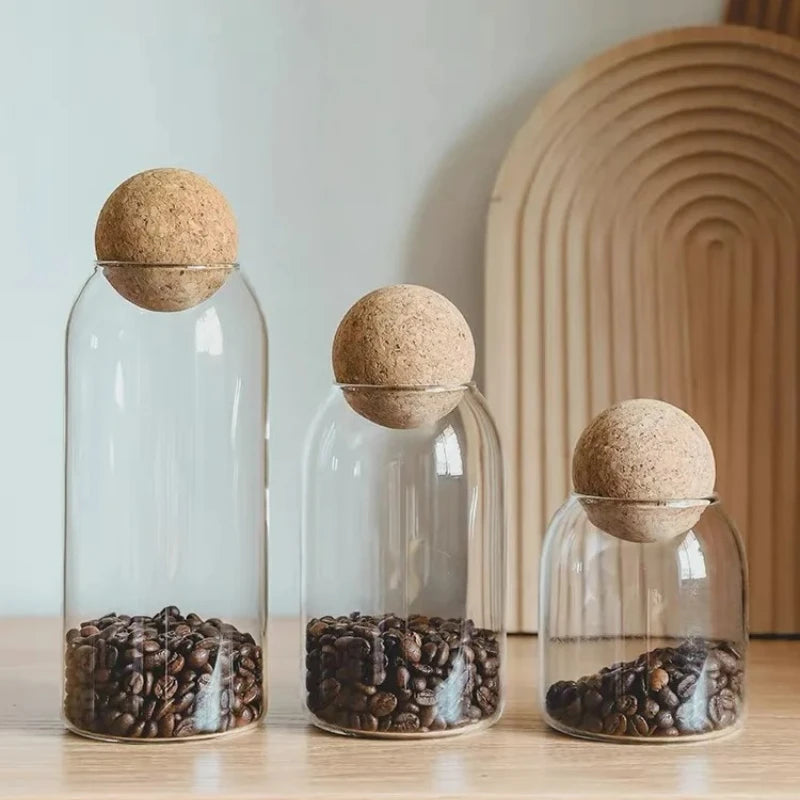 Sealed Jar Cork Stopper Glass Coffee Beans Dried Fruit Storage Box Kitchen Food Multigrain Storage Jar Creative Cork Tea Jar