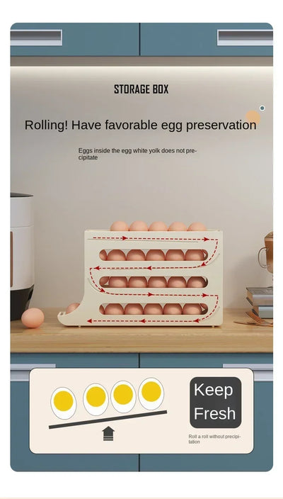 4 Layer Automatic Rolling Egg Dispenser Refrigerator Storage Box Fridge Organizer Rack for Kitchen