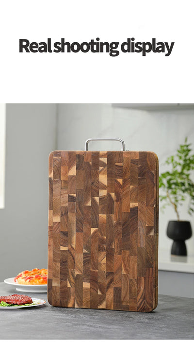 Thick End Grain Acacia Wood Cutting Board, Double Handle Heavy Duty Butcher Block, Mold Resistant Chopping Board for Kitchen