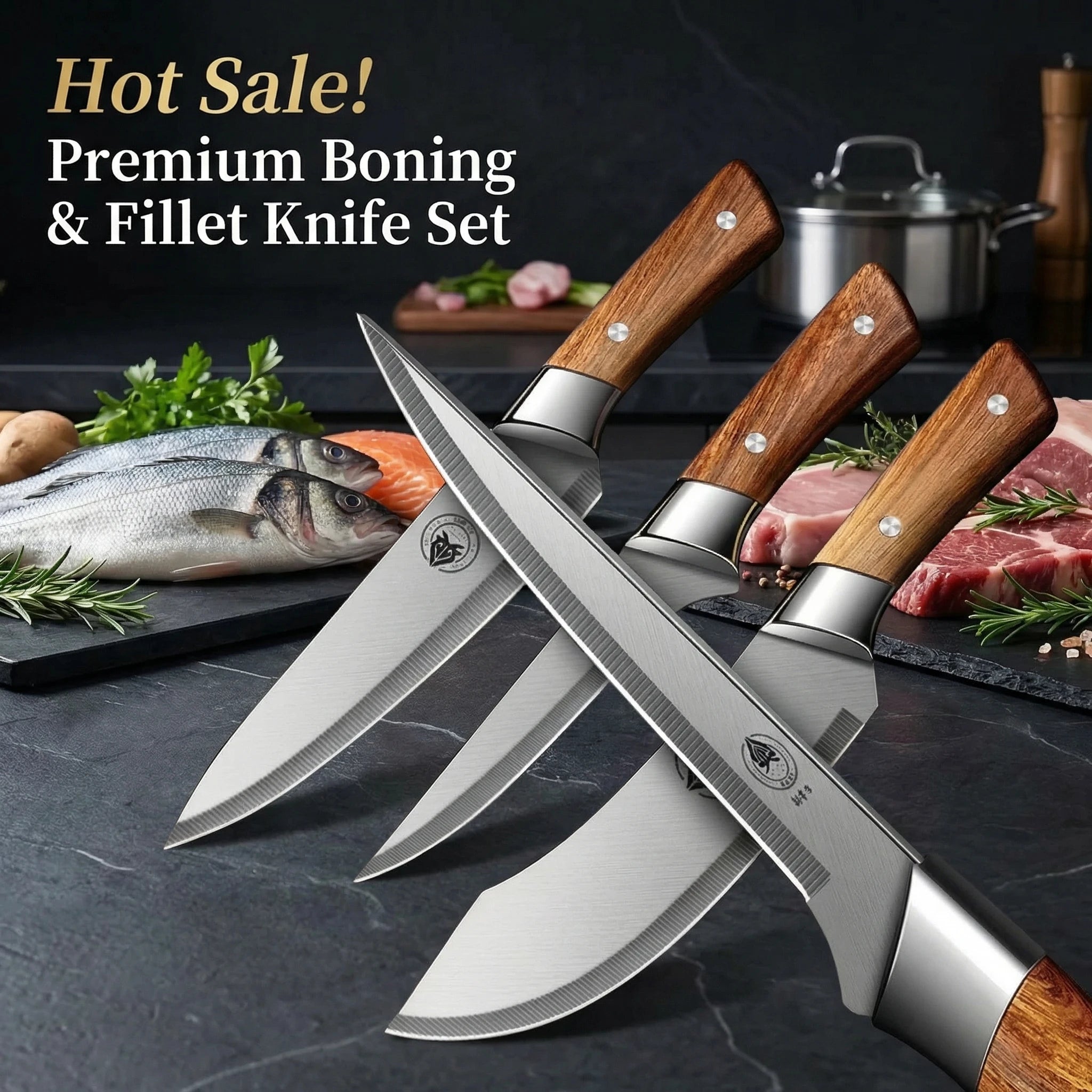 Upgraded Professional Boning&Butcher Knife Set–High Carbon Steel Multi-Functional Meat &Fillet Knife for Kitchen BBQ&Picnic Use