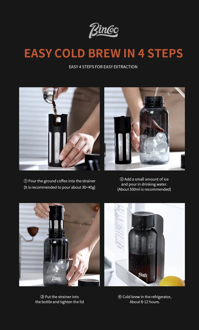 Bincoo 600ml Cold Brew Coffee Tea Maker with 300-Mesh Filter Leakproof Iced Drink Travel Tumbler BPA-Free Tritan Material