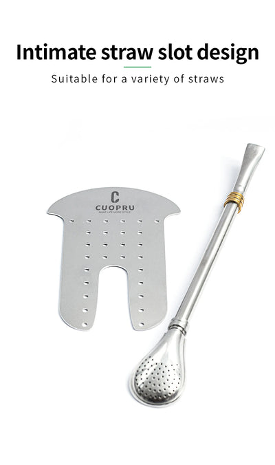 Yerba Mate Gourd Set Includes Double Walled Stainless Steel Tea Cup One Bombilla Mate (Straw), Cleaning Bruch, Tea Separator