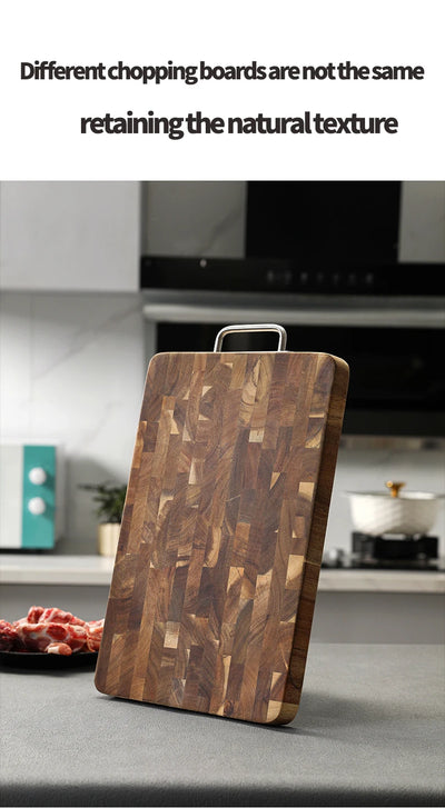 Thick End Grain Acacia Wood Cutting Board, Double Handle Heavy Duty Butcher Block, Mold Resistant Chopping Board for Kitchen