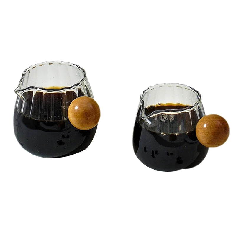 Coffee Milk Can 50/100/150ml Wood Handle Glass Espresso Measuring Cup