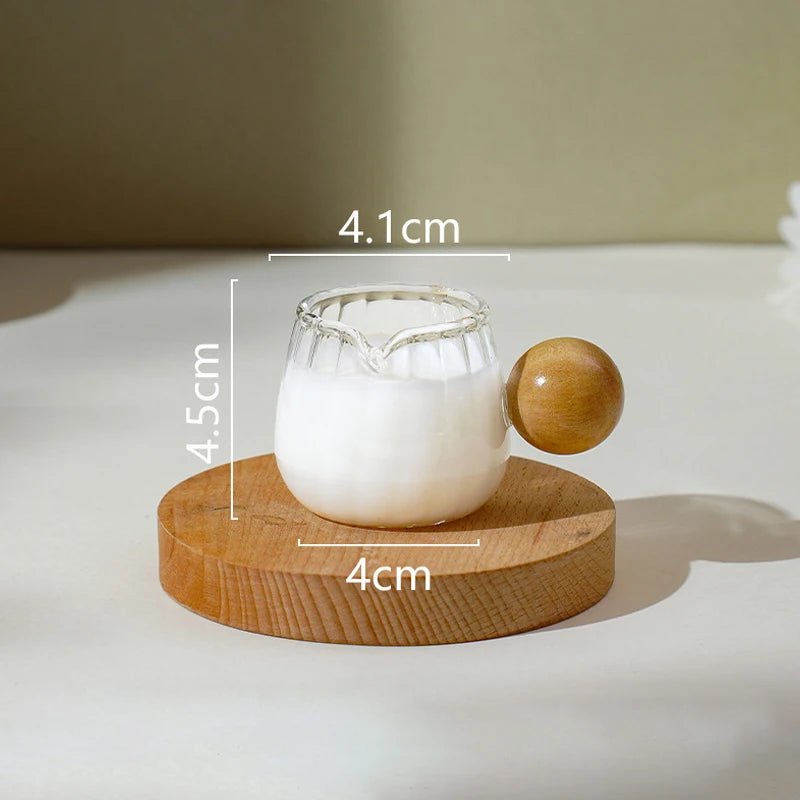 Coffee Milk Can 50/100/150ml Wood Handle Glass Espresso Measuring Cup