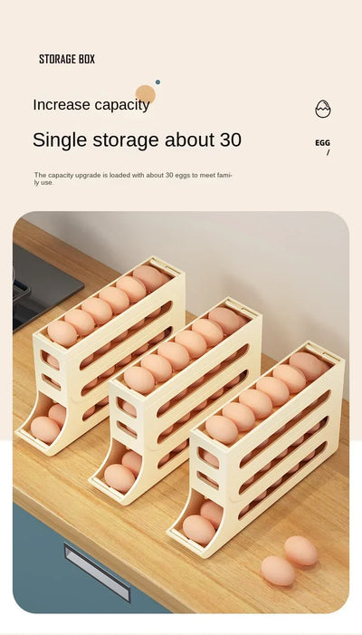 4 Layer Automatic Rolling Egg Dispenser Refrigerator Storage Box Fridge Organizer Rack for Kitchen