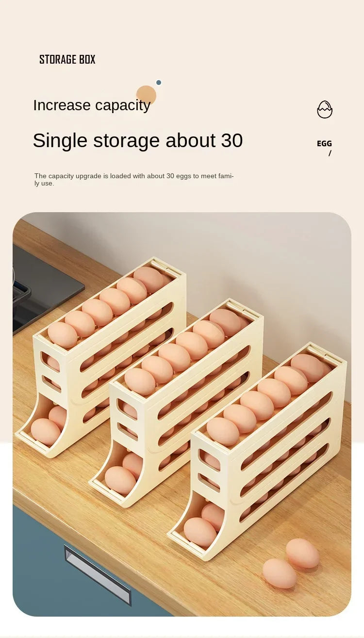 4 Layer Automatic Rolling Egg Dispenser Refrigerator Storage Box Fridge Organizer Rack for Kitchen