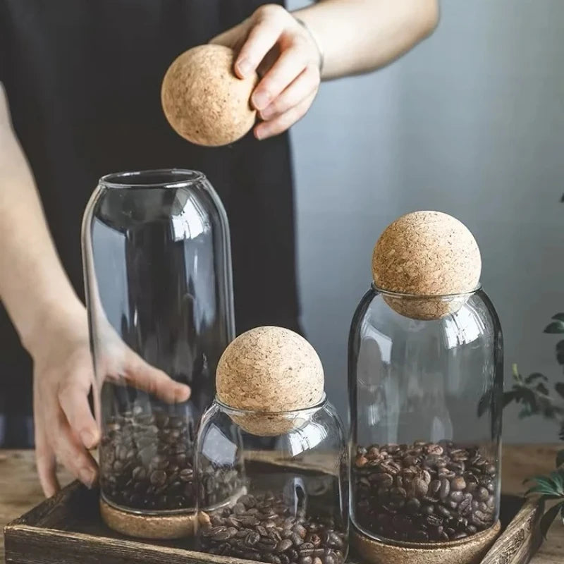 Sealed Jar Cork Stopper Glass Coffee Beans Dried Fruit Storage Box Kitchen Food Multigrain Storage Jar Creative Cork Tea Jar