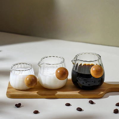 Coffee Milk Can 50/100/150ml Wood Handle Glass Espresso Measuring Cup