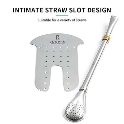 Yerba Mate Gourd Set Includes Double Walled Stainless Steel Tea Cup One Bombilla Mate (Straw), Cleaning Bruch, Tea Separator