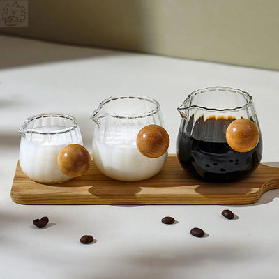Coffee Milk Can 50/100/150ml Wood Handle Glass Espresso Measuring Cup