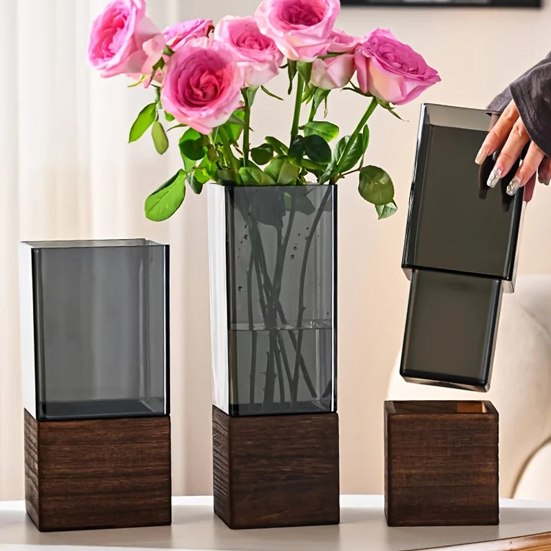 1pc Nordic Style Acrylic Vase with Base, perfect for party table centerpieces, living room decoration, ideal gift for others