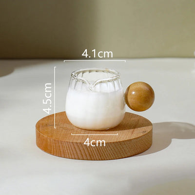 Coffee Milk Can 50/100/150ml Wood Handle Glass Espresso Measuring Cup