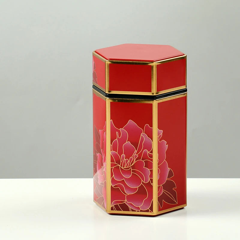 Creative Hexagonal Teapot Tin Can Chinese Tinplate Tea Storage Tank Sealed Portable Tea Box Empty Can Tea Set Accessories