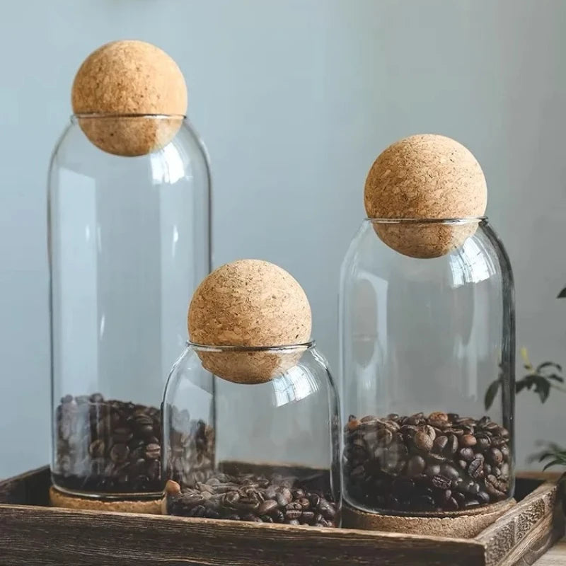 Sealed Jar Cork Stopper Glass Coffee Beans Dried Fruit Storage Box Kitchen Food Multigrain Storage Jar Creative Cork Tea Jar
