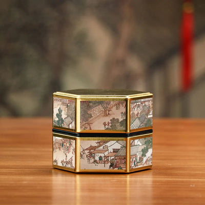 Creative Hexagonal Teapot Tin Can Chinese Tinplate Tea Storage Tank Sealed Portable Tea Box Empty Can Tea Set Accessories