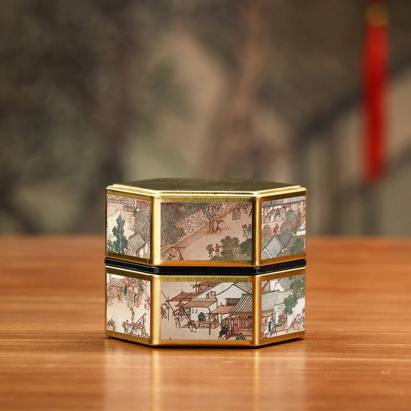 Creative Hexagonal Teapot Tin Can Chinese Tinplate Tea Storage Tank Sealed Portable Tea Box Empty Can Tea Set Accessories