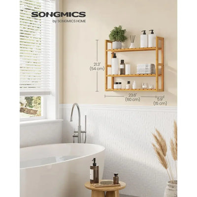 Bamboo Bathroom Shelf, 3Tier Adjustable Plants Rack, WallMounted or Stand, in the Living Room, Balcony, Kitchen, 5.9 x 23.6 x 21