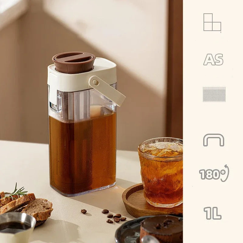 1L Cold Brew Coffee Pot Ice Coffee Maker Cold Brew Jar Leak Proof Container Cold Brewed Fruit Tea Pot for Outdoor Camping Travel