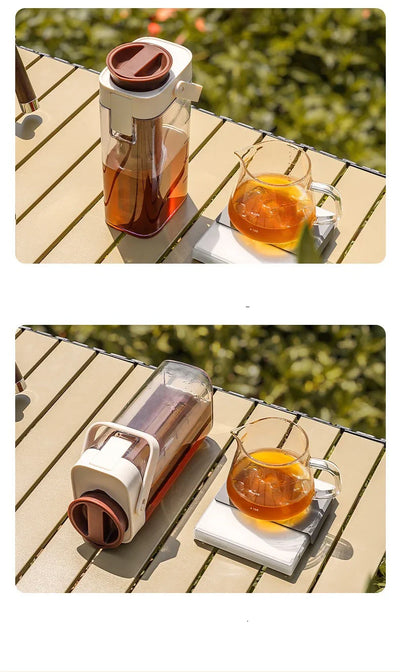 1L Cold Brew Coffee Pot Ice Coffee Maker Cold Brew Jar Leak Proof Container Cold Brewed Fruit Tea Pot for Outdoor Camping Travel