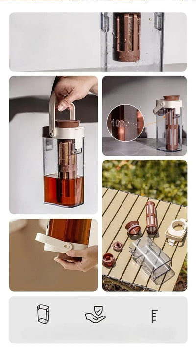 1L Cold Brew Coffee Pot Ice Coffee Maker Cold Brew Jar Leak Proof Container Cold Brewed Fruit Tea Pot for Outdoor Camping Travel