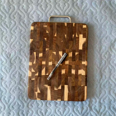 Thick End Grain Acacia Wood Cutting Board, Double Handle Heavy Duty Butcher Block, Mold Resistant Chopping Board for Kitchen