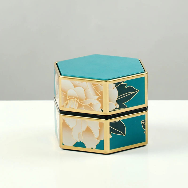 Creative Hexagonal Teapot Tin Can Chinese Tinplate Tea Storage Tank Sealed Portable Tea Box Empty Can Tea Set Accessories