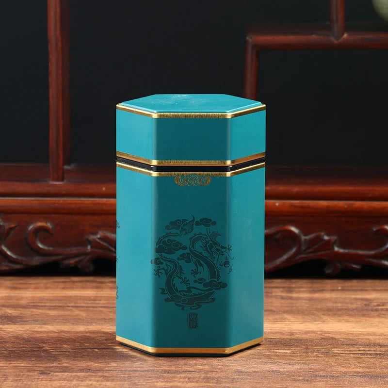 Creative Hexagonal Teapot Tin Can Chinese Tinplate Tea Storage Tank Sealed Portable Tea Box Empty Can Tea Set Accessories